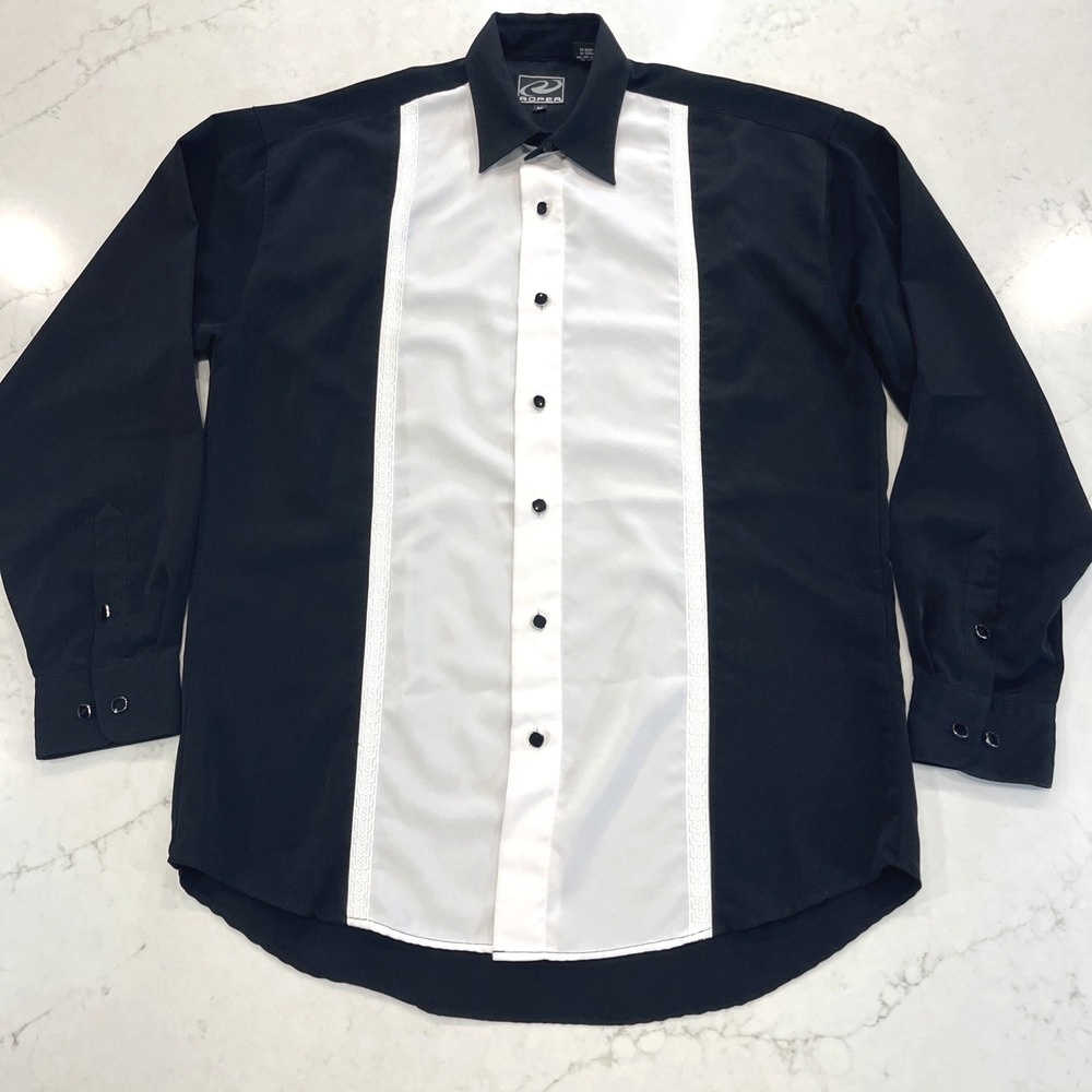 Roper Mens Medium Western Rodeo Cowboy Formal Long Sleeve Square Button Up Shirt